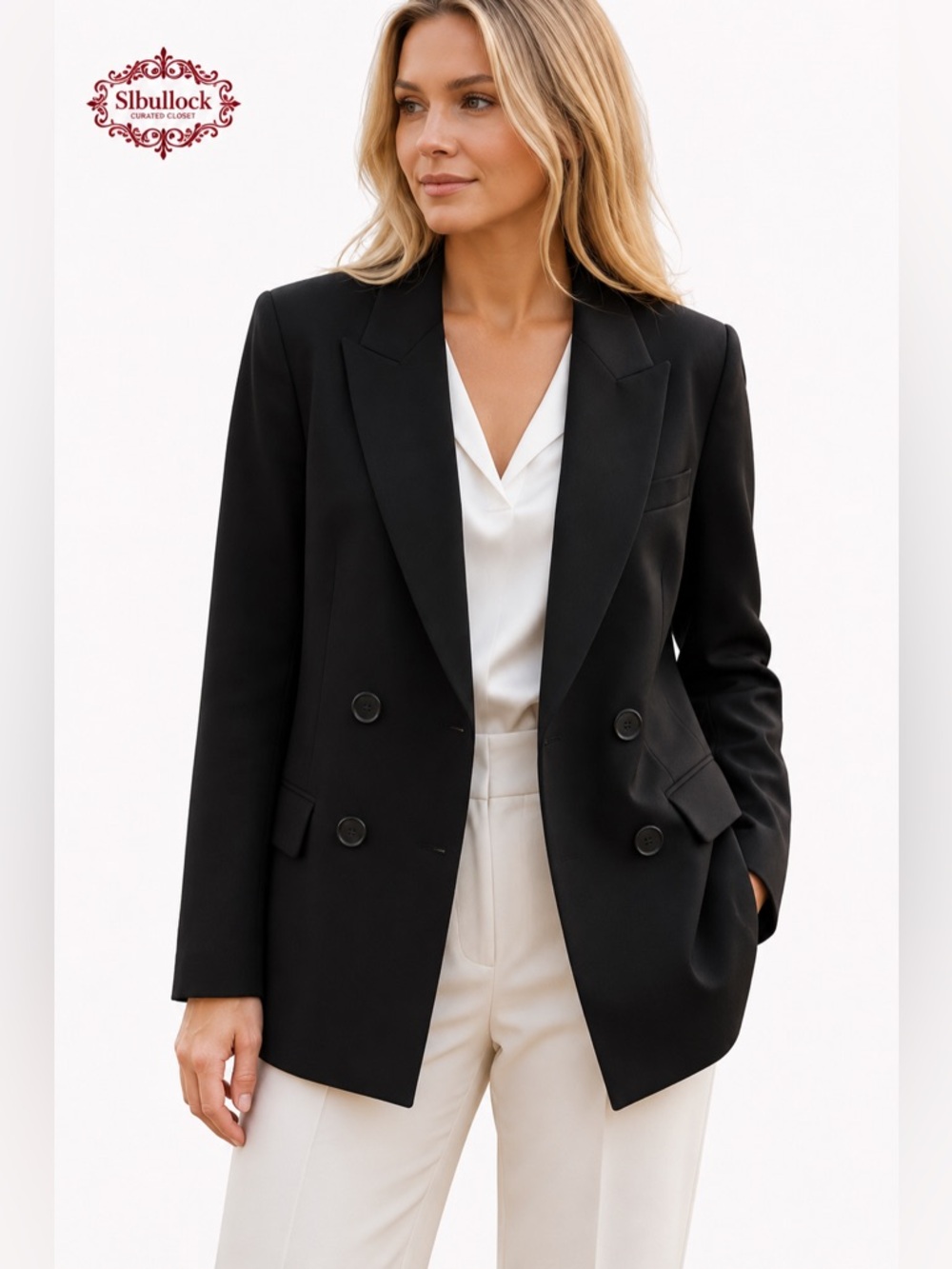 B13 Valerie Stevens Black Double Breasted Blazer Jacket Sz 12 Fully Lined Career
